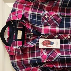 Original Weatherproof Vintage Pink Blue Plaid Flannel Long Sleeve Shirt BNWT
